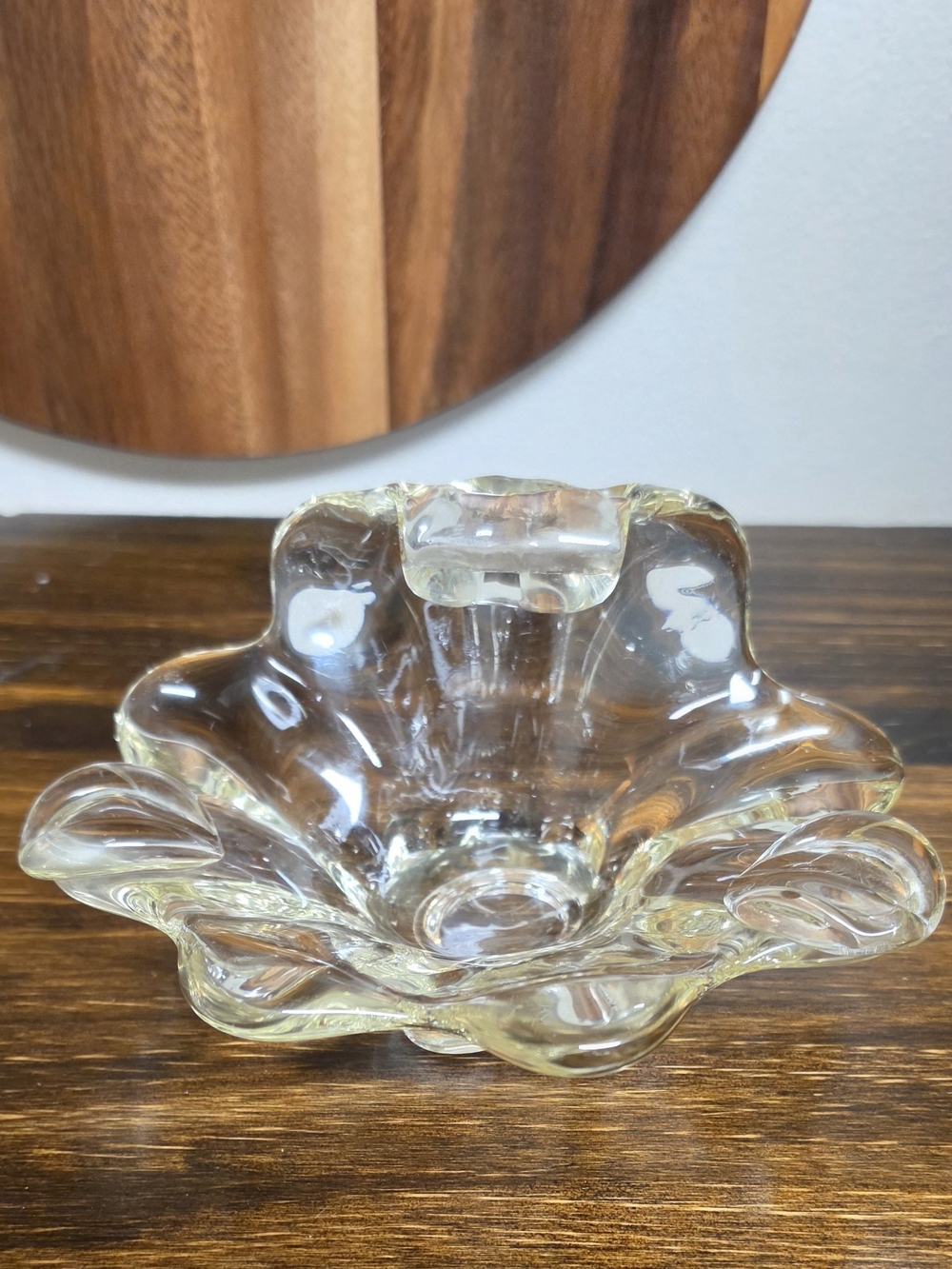 Vintage Glass Ashtray Flower Shaped Clear Glass